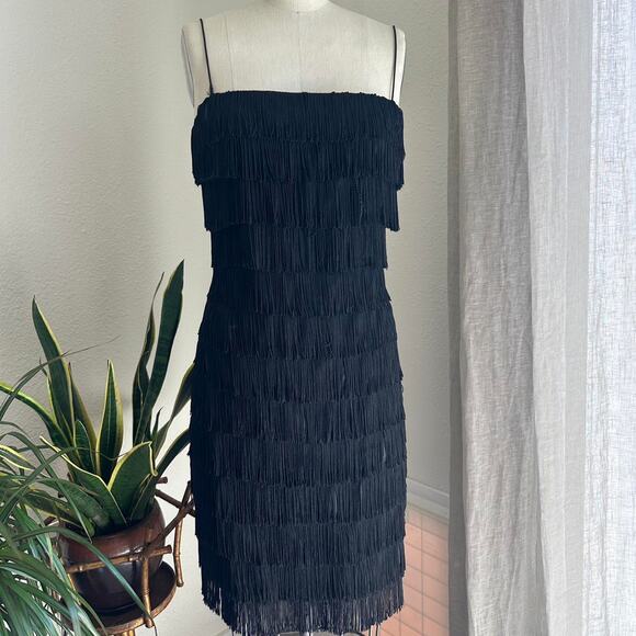 JS Collections Women’s 8 Dress Black Fringe Flapper 20s Vintage Cocktail Mini - Picture 1 of 3